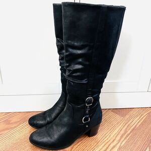 Kim Rogers Black Vegan Leather "Oster" Buckled Knee High Riding Boots Size 8M